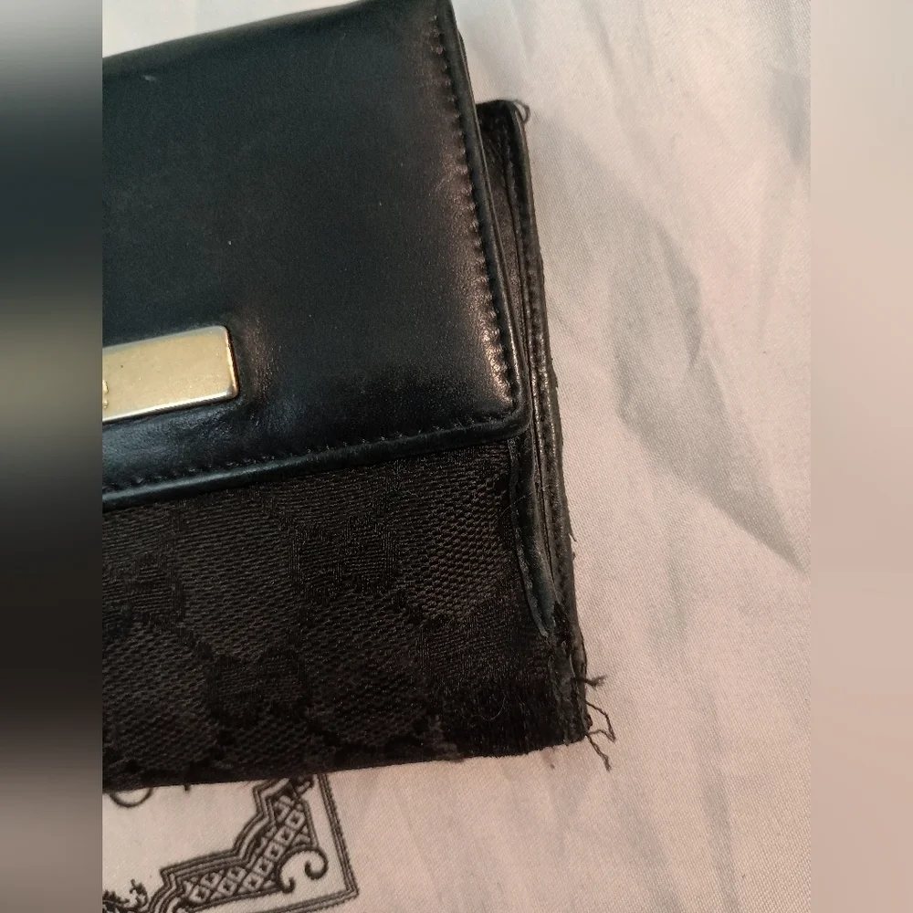 GUCCI W Hook Wallet GG Canvas Canvas x Leather Authentic